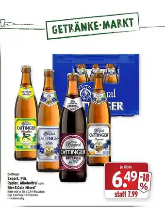 Wasgau Oettinger Export, Pils, Radler, Alkoholfrei oder Bier & Cola Mixed Angebot