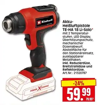 Herkules Baumarkt Einhell Akku Heißluftpistole TE-HA 18 Li Solo Angebot