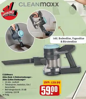 REWE CLEANMaxx Akku-Hand- & Bodenstaubsauger - Akku-Zyklon Staubsauger Angebot