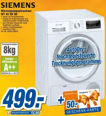 expert Techno Land SIEMENS Wärmepumpentrockner WT 45 HV 90 Angebot