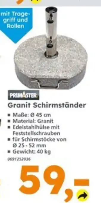 Globus Baumarkt PRIMASTER Granit Schirmständer Angebot