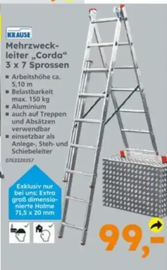 Globus Baumarkt KRAUSE Mehrzweckleiter „Corda" 3 x 7 Sprossen Angebot