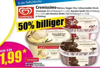 Norma LANGNESE Cremissimo Walnuss, Nogger Choc, Schwarzwälder Kirsch 825 ml Packung, Bourbon Vanille 900 ml Packung/1300 ml Packung Angebot