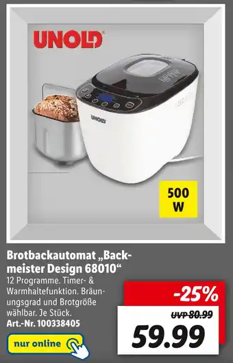 Lidl Unold brotbackautomat „backmeister design 68010“ Angebot