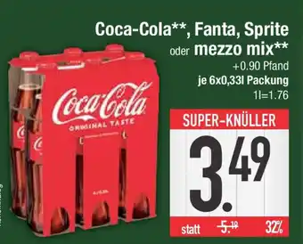 E-Center Coca-Cola, Fanta, Sprite oder mezzo mix 6 x 0,33 l Packung Angebot