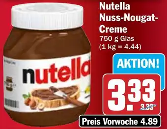 Hit Nutella Nuss-Nougat Creme 750 g Glas Angebot