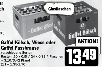 Hit Gaffel Kölsch, Wiess oder Gaffel Fassbrause 20x0,5/24x0,33 L Flaschen Angebot