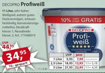 Sonderpreis Baumarkt DECOPRO Profiweiß 11L Angebot