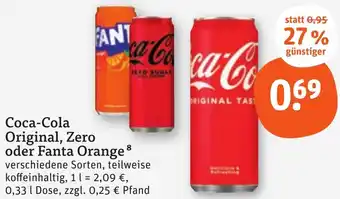 tegut Coca-Cola Original, Zero oder Fanta Orange 0,33 L Dose Angebot