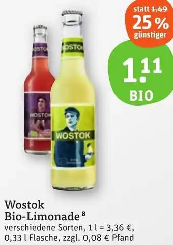 tegut Wostok Bio-Limonade 0,33 L Flasche Angebot