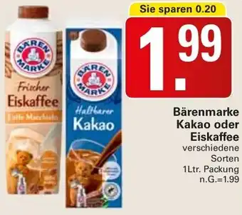 WEZ Bärenmarke Kakao oder Eiskaffee 1Ltr. Packung Angebot