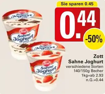 WEZ Zott Sahne Joghurt 140/150 g Becher Angebot