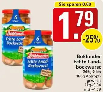 WEZ Böklunder Echte Landbockwurst 345 g Glas Angebot