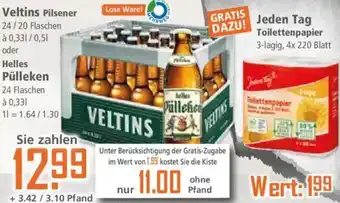 Klaas und Kock Veltins Pilsener oder Helles Pülleken 24x0,33/20x0,5 L Angebot