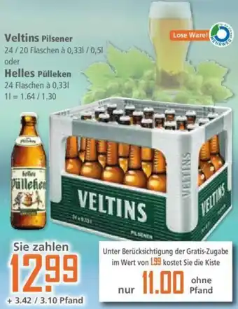 Klaas und Kock Veltins Pilsener oder Helles Pülleken 24x0,33/20x0,5 L Angebot