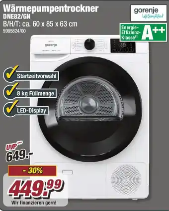 Poco Gorenje Wärmepumpentrockner DNE82/GN Angebot