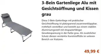 Posten Börse 3-Bein Gartenliege Alu mit Gesichtsöffnung und Kissen grau Angebot