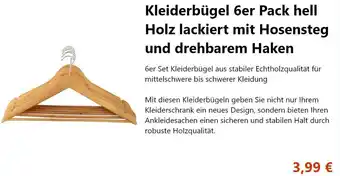 Posten Börse Kleiderbügel 6er Pack hell Holz lackiert mit Hosensteg und drehbarem Haken Angebot