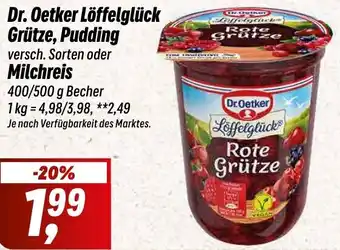 Simmel Dr. Oetker Löffelglück Grütze, Pudding oder Milchreis 400/500 g Becher Angebot