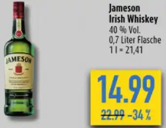 diska Jameson Irish Whiskey 0,7 Liter Flasche Angebot