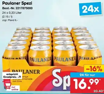 Netto Marken-Discount Paulaner Spezi 24 x 0,33 Liter Angebot