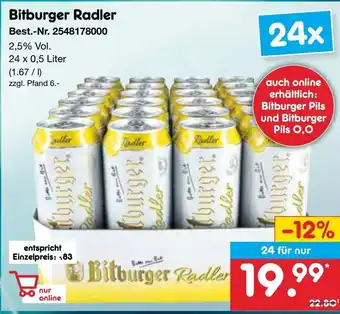 Netto Marken-Discount Bitburger Radler 24 x 0,5 Liter Angebot