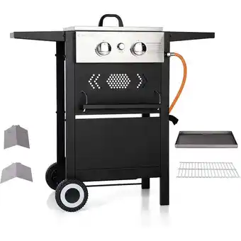 ManoMano Gasgriddle Grill aus Edelstahl, 2 Brenner, 5.8kW, Gas Grillwagen mit Beistelltische und Abdeckung, Mobiler, Kleiner Gasgrill  Angebot