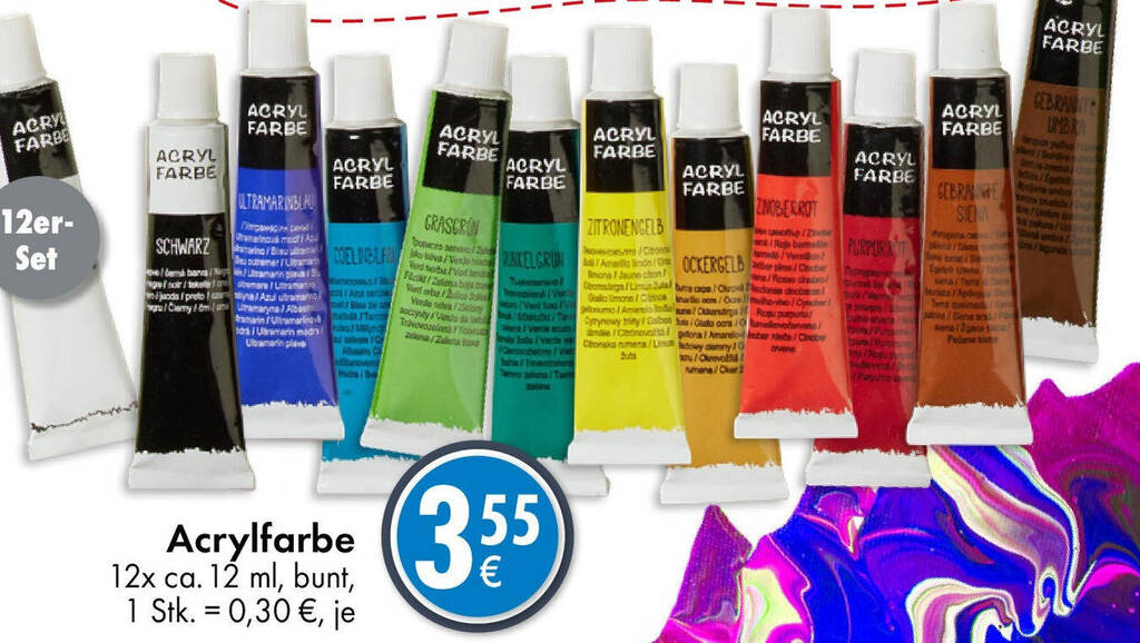 Acrylfarbe 12x ca. 12 ml, bunt Angebot bei TEDi