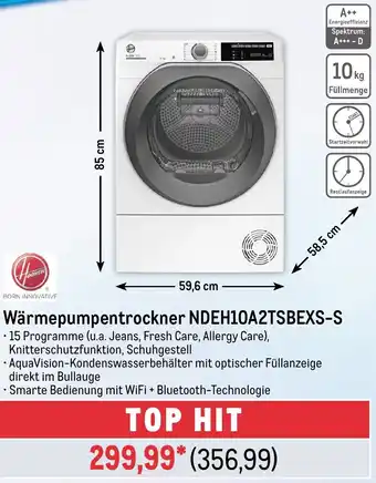 METRO Hoover Wärmepumpentrockner NDEH10A2TSBEXS-S Angebot
