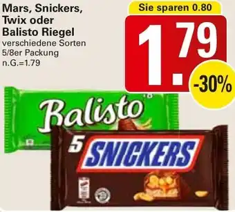 WEZ Mars, Snickers, Twix oder Balisto Riegel 5/8er Packung Angebot