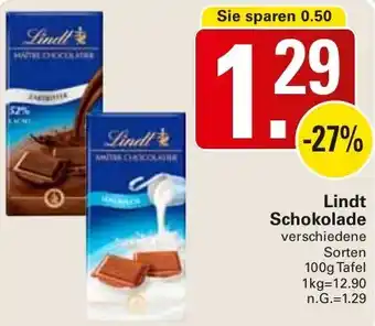 WEZ Lindt Schokolade 100 g Tafel Angebot