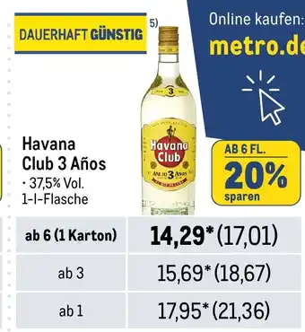 METRO Havana Club 3 Años • 37,5% Vol. 1-I-Flasche Angebot