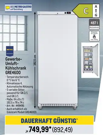 METRO METRO PROFESSIONAL Gewerbe- Umluft- Kühlschrank GRE4600 Angebot