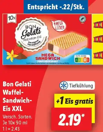 Lidl Bon Gelati Waffel Sandwich Eis XXL 10x90 ml Angebot