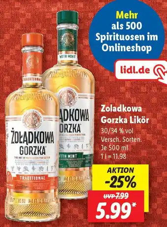 Lidl Zoladkowa Gorzka Likör 500 ml Angebot