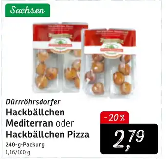 KONSUM Dürrröhrsdorfer Hackbällchen Mediterran oder Hackbällchen Pizza 240g Angebot