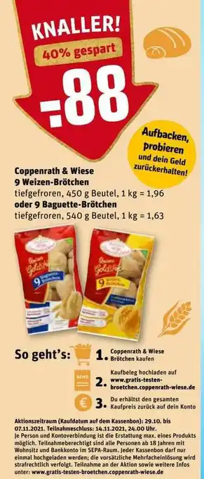 REWE Kaufpark Coppenrath & Wiese 9 Weizen Brötchen Oder 9 Baguette Brötchen Angebot