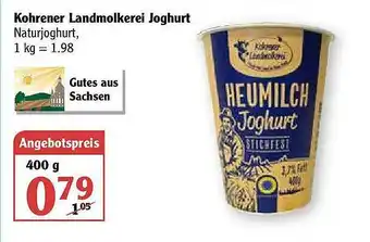 Globus Kohrener Landmolkerei Joghurt Angebot