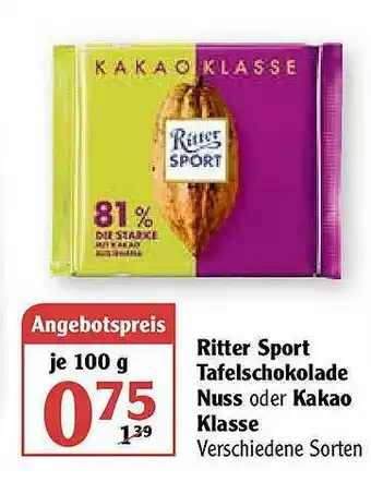 Globus Ritter Sport Tafelschokolade Nuss Oder Kakao Klasse Angebot