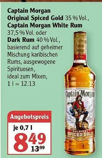 Globus Captain Morgan Original Spiced Gold, White Rum Oder Dark Rum Angebot