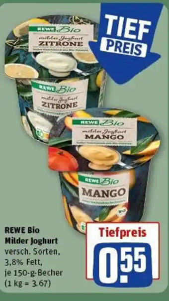 REWE REWE Bio Milder Joghurt versch. Sorten, 3,8% Fett, je 150-g Angebot