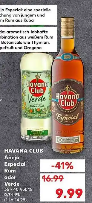 Kaufland Havana Club Especial Rum Oder Verde Angebot