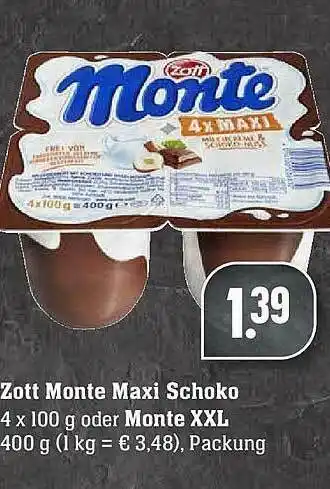 Scheck-in-Center Zott Monte Maxi Schoko Oder Monte Xxl Angebot