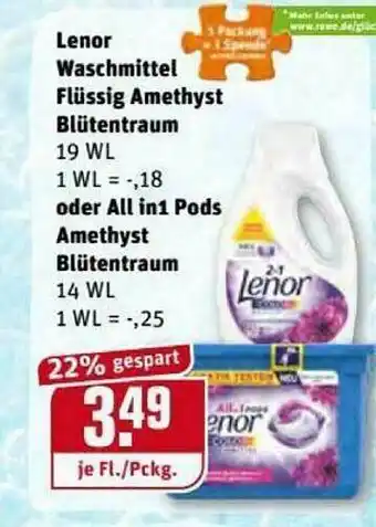 REWE Kaufpark Lenor Waschmittel Flüssig Amethyst Blütentraum Oder All In1 Pods Amethyst Blütentraum Angebot