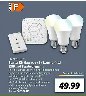 Lidl Livarnolux Starter Kit Gateway + 3x Leuchtmittel Rgb Und Fernbedienung Angebot