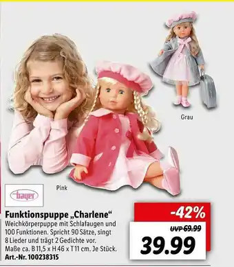 Lidl Bayer Funktionspuppe „charlene” Angebot