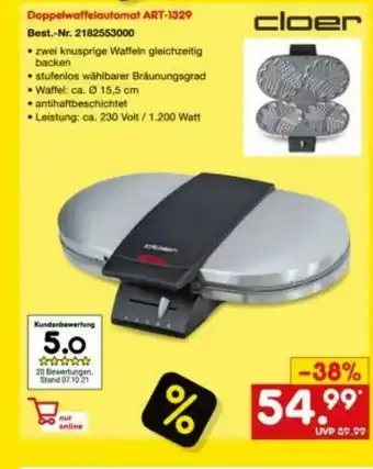 Netto Marken-Discount Doppelwaffelautomat Art-1329 Cloer Angebot