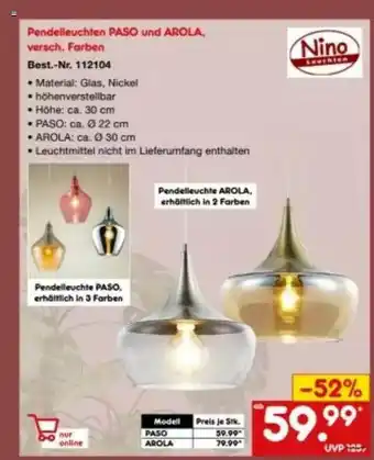 Netto Marken-Discount Nino Pendelleuchten Paso Und Arola Angebot