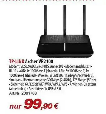 ACom PC Tp-link Archer Vr2100 Angebot