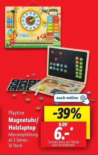 Lidl Playtive Magnetuhr/ Holzlaptop Angebot